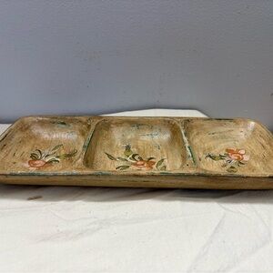 Floral Wooden Tray with Three Compartments
